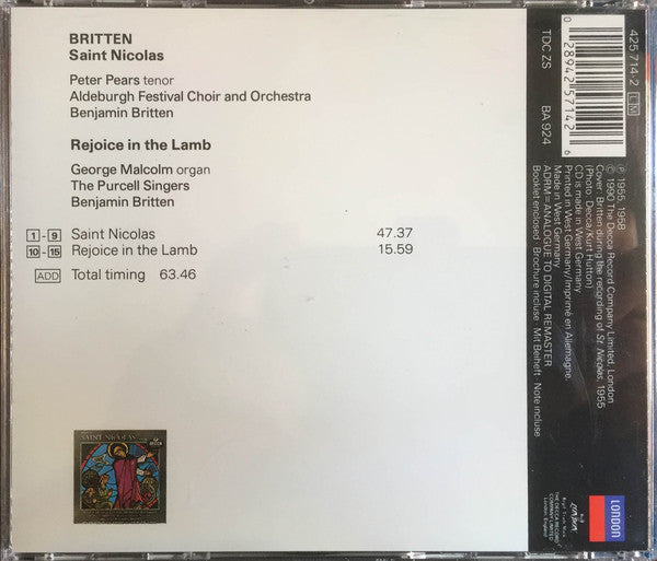 Benjamin Britten : Saint Nicolas / Rejoice in the Lamb  (CD, Album, RE, RM)