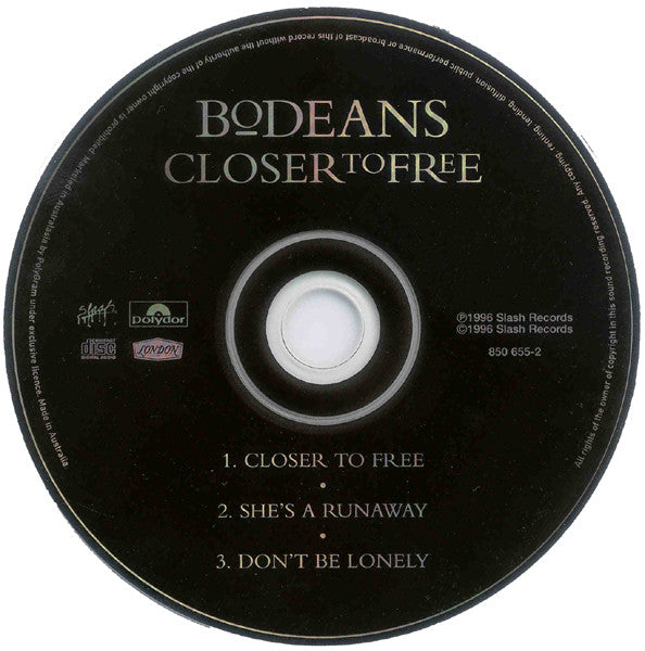 BoDeans : Closer To Free (CD, Single, Car)