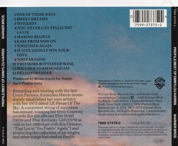 Emmylou Harris : Profile / Best Of Emmylou Harris (CD, Comp, RE)