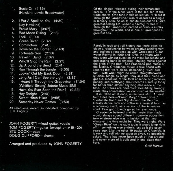 Creedence Clearwater Revival Featuring John Fogerty : Chronicle - The 20 Greatest Hits (CD, Comp, RE)