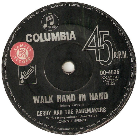 Gerry & The Pacemakers : Walk Hand In Hand (7", Single)