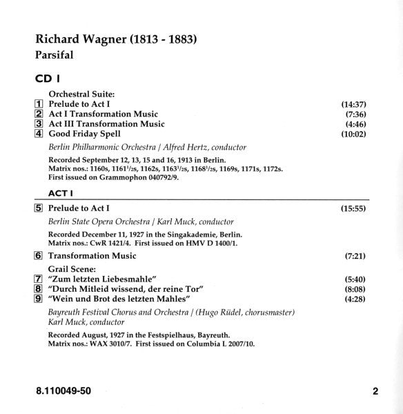 Richard Wagner - Karl Muck : Parsifal  (The Complete Karl Muck Parsifal Recordings, 1927-8) (2xCD, Comp)