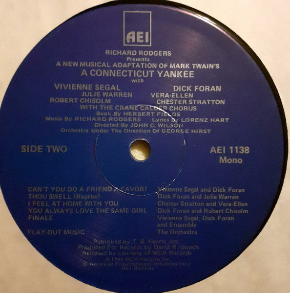 Rodgers & Hart - Vivienne Segal, Dick Foran, Julie Warren, Vera-Ellen, Robert Chisholm (2), Chester Stratton : A Connecticut Yankee (LP, Album, Mono, Gat)