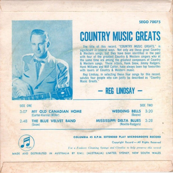 Reg Lindsay : Country Music Greats (7", EP)
