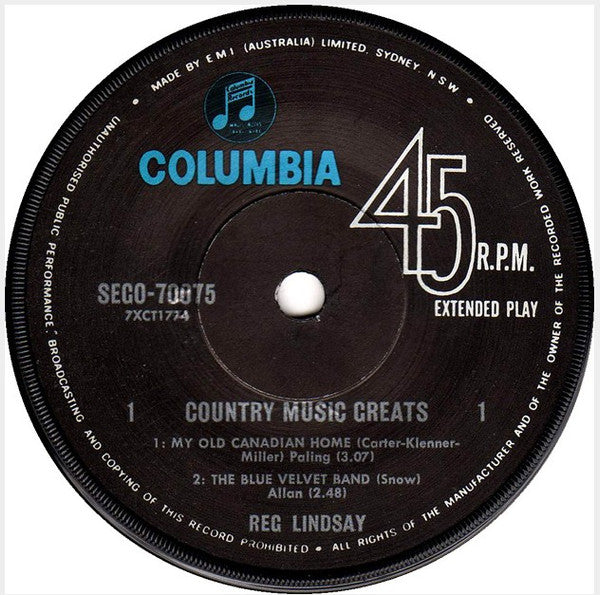 Reg Lindsay : Country Music Greats (7", EP)