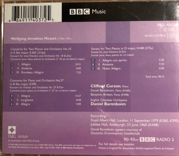 Clifford Curzon, Daniel Barenboim - Wolfgang Amadeus Mozart : Double Concerto / Piano Concerto No. 27 / Sonata For 2 Pianos (CD, Mono)