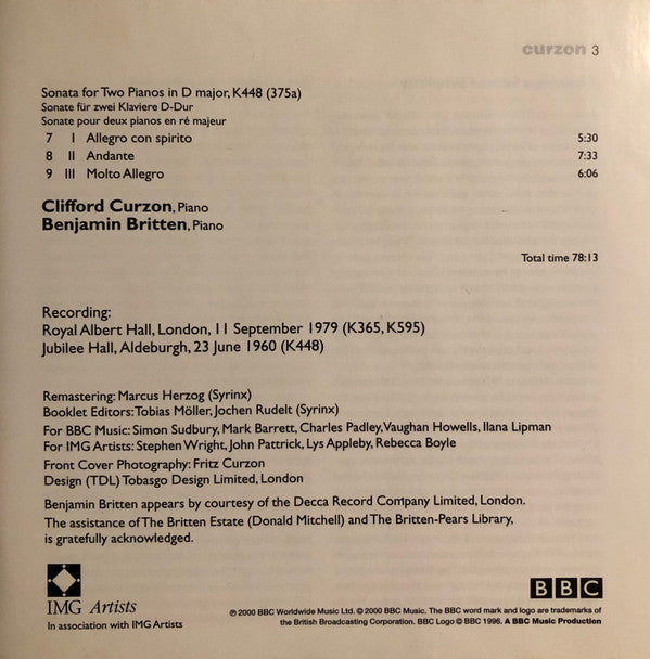 Clifford Curzon, Daniel Barenboim - Wolfgang Amadeus Mozart : Double Concerto / Piano Concerto No. 27 / Sonata For 2 Pianos (CD, Mono)