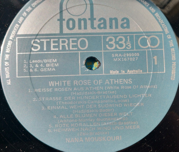 Nana Mouskouri : White Rose Of Athens, Sung In German (LP, Comp, Gat)