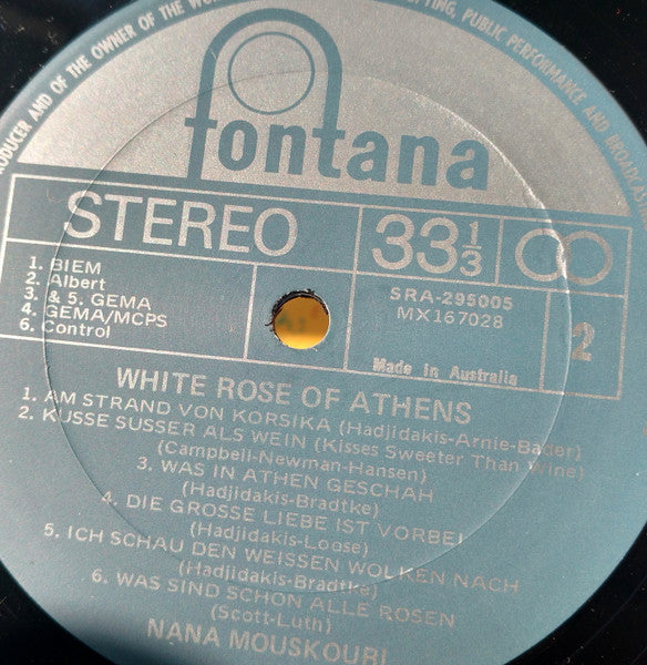 Nana Mouskouri : White Rose Of Athens, Sung In German (LP, Comp, Gat)