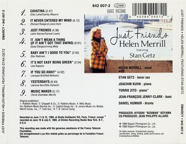 Helen Merrill Featuring Stan Getz : Just Friends (CD, Album, RE)