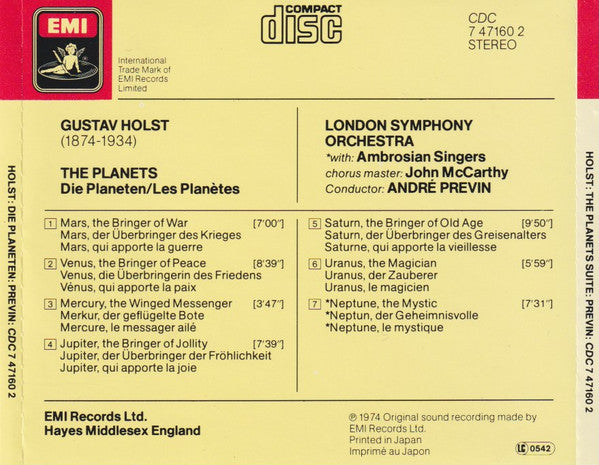 Gustav Holst - London Symphony Orchestra, André Previn : The Planets (CD, Album, RE)