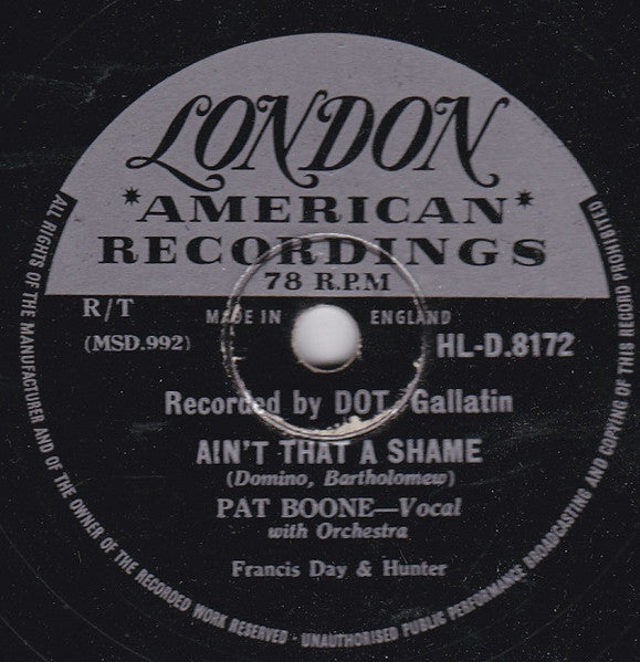 Pat Boone : Ain't That A Shame / Tennessee Saturday Night (Shellac, 10")