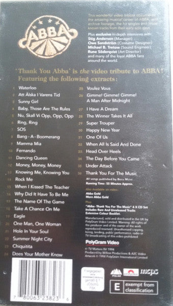 ABBA : Thank You ABBA (VHS, PAL, HI-)