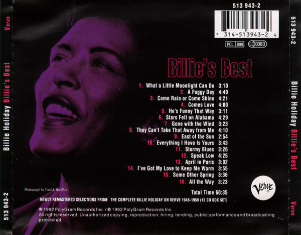 Billie Holiday : Billie's Best (CD, Comp, RM)