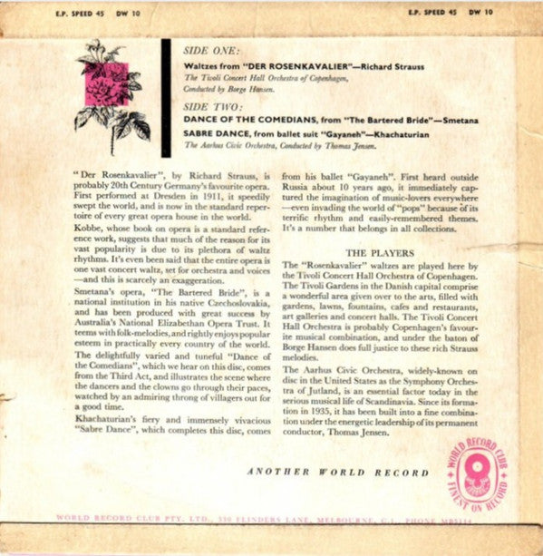 Richard Strauss, Smetana*, Khatchaturian* : Waltzes From "Der Rosenkavalier" / Dance Of The Comedians / The Sabre Dance   (7", EP, Club)
