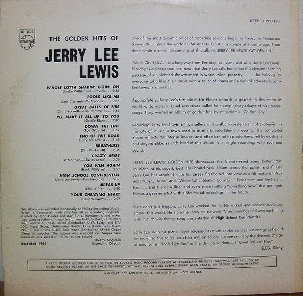 Jerry Lee Lewis : The Golden Hits Of Jerry Lee Lewis (LP, Album)