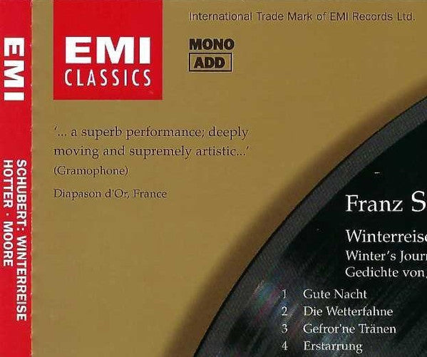 Schubert* – Hans Hotter, Gerald Moore : Winterreise (CD, Album, Mono, RM)
