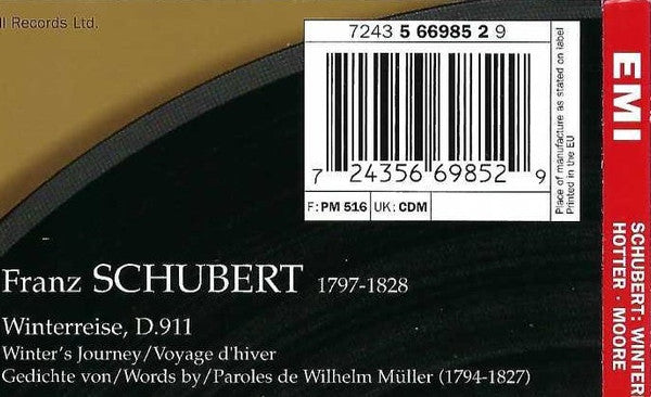 Schubert* – Hans Hotter, Gerald Moore : Winterreise (CD, Album, Mono, RM)
