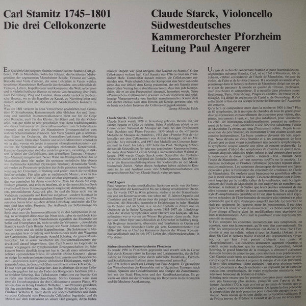 Carl Stamitz, Claude Starck, Südwestdeutsches Kammerorchester, Paul Angerer : Cellokonzerte (LP, Gat)