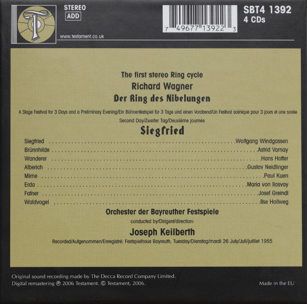 Richard Wagner, Joseph Keilberth, Wolfgang Windgassen, Hans Hotter, Paul Kuen, Astrid Varnay : Siegfried - Recorded Live At The 1955 Bayreuth Festival - First Ever Release (4xCD, RM)