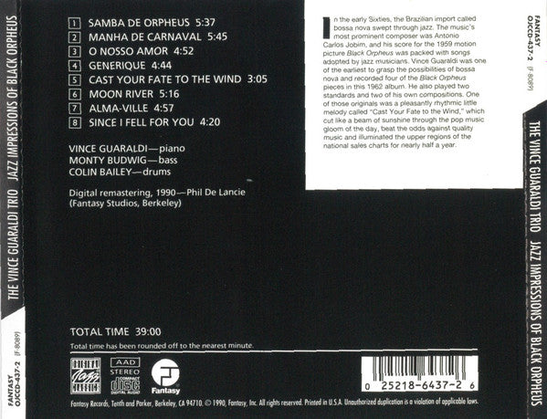 Vince Guaraldi Trio : Jazz Impressions Of Black Orpheus (CD, Album, RE, RM)