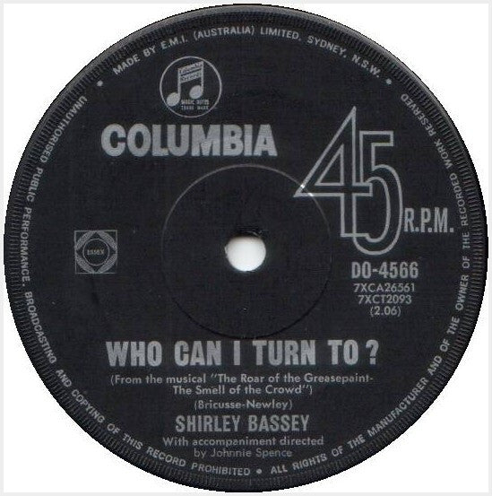 Shirley Bassey : Who Can I Turn To? (7", Single)