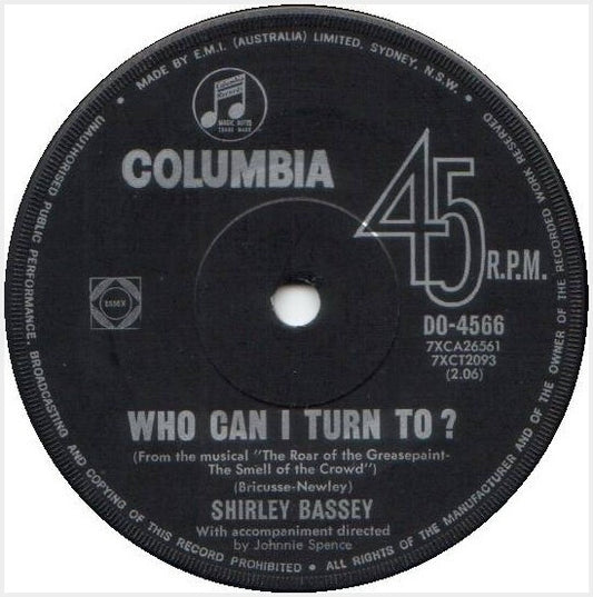 Shirley Bassey : Who Can I Turn To? (7", Single)