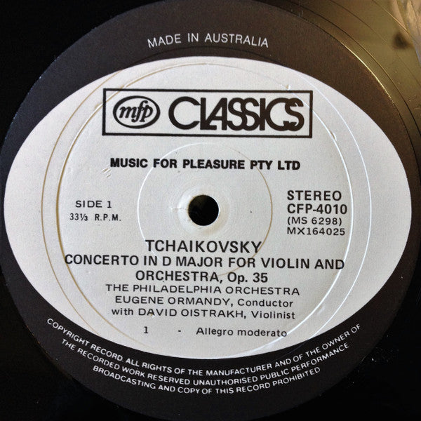 David Oistrach / Eugene Ormandy, The Philadelphia Orchestra, Pyotr Ilyich Tchaikovsky : Violin Concerto In D Major For Violin And Orchestra, Op. 35 (LP)