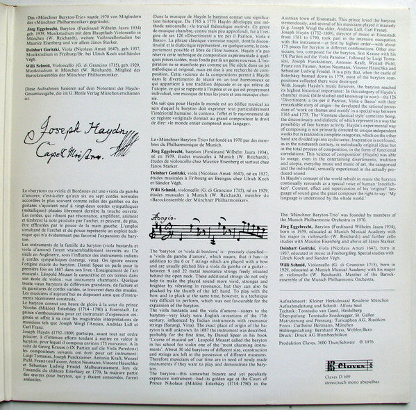 Joseph Haydn - Münchner Baryton-Trio : Divertimenti Für Baryton, Viola Und Violoncello (LP)