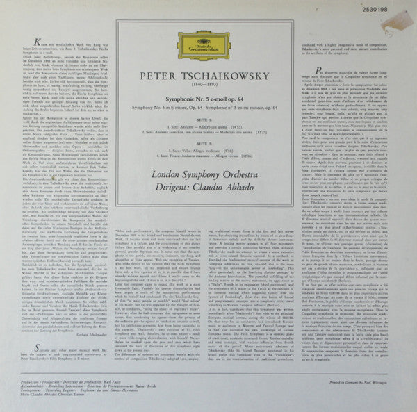 Pyotr Ilyich Tchaikovsky, London Symphony Orchestra, Claudio Abbado : Symphonie Nr. 5 (LP)