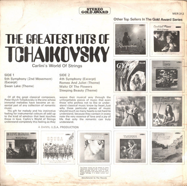 Pyotr Ilyich Tchaikovsky - Carlini's World Of Strings : The Greatest Hits Of Tchaikovsky (LP)