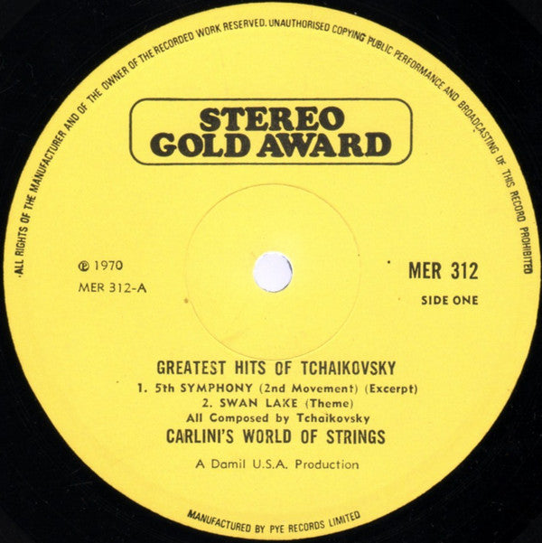 Pyotr Ilyich Tchaikovsky - Carlini's World Of Strings : The Greatest Hits Of Tchaikovsky (LP)