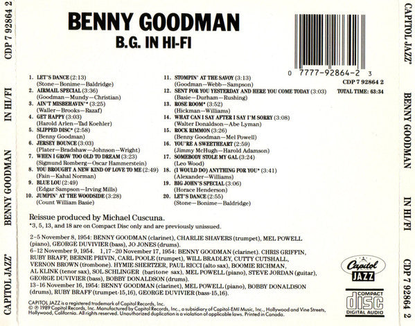 Benny Goodman : B.G. In Hi-Fi (CD, Album, RE)