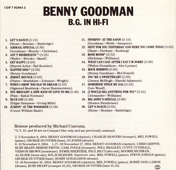 Benny Goodman : B.G. In Hi-Fi (CD, Album, RE)