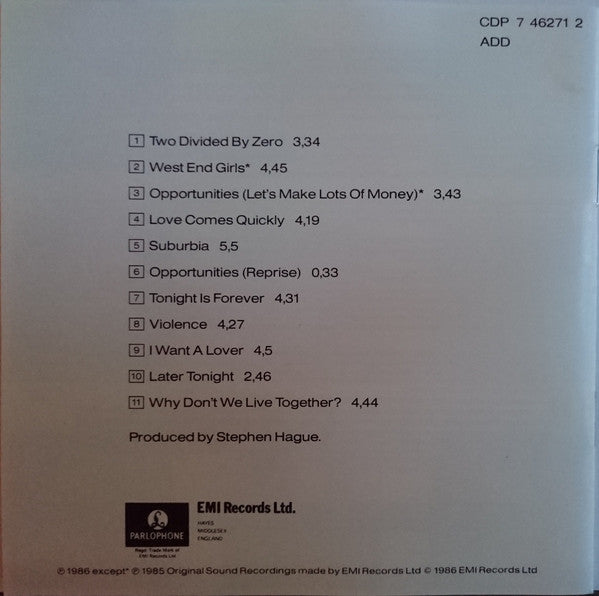 Pet Shop Boys : Please (CD, Album)