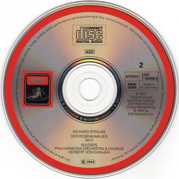 Richard Strauss / Elisabeth Schwarzkopf, Christa Ludwig, Teresa Stich-Randall, Otto Edelmann, Eberhard Wächter / Philharmonia Orchestra & Philharmonia Chorus / Herbert von Karajan : Der Rosenkavalier (3xCD, Album, RE, RM + Box, Sli)