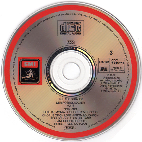 Richard Strauss / Elisabeth Schwarzkopf, Christa Ludwig, Teresa Stich-Randall, Otto Edelmann, Eberhard Wächter / Philharmonia Orchestra & Philharmonia Chorus / Herbert von Karajan : Der Rosenkavalier (3xCD, Album, RE, RM + Box, Sli)