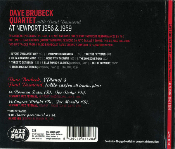 The Dave Brubeck Quartet : With Paul Desmond at Newport 1956 & 1959 (CD, Comp)