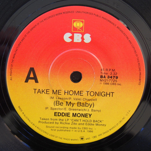 Eddie Money : Take Me Home Tonight (7", Single)
