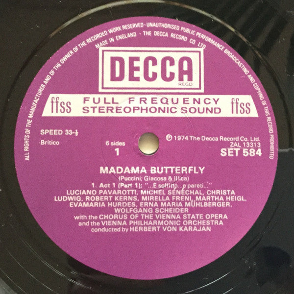 Puccini*, Freni*, Pavarotti*, Ludwig*, Kerns*, Vienna Philharmonic Orchestra* , Dir. Karajan* : Madama Butterfly (3xLP + Box)