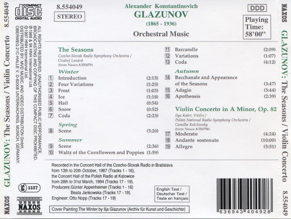 Alexander Glazunov : The Seasons / Violin Concerto (CD, Comp)