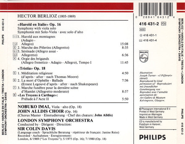 Hector Berlioz - London Symphony Orchestra, Sir Colin Davis, Nobuko Imai : «Harold En Italie» -Tristia, Op. 18 - «Les Troyens À Carthage» Prélude (CD, Comp, RM)