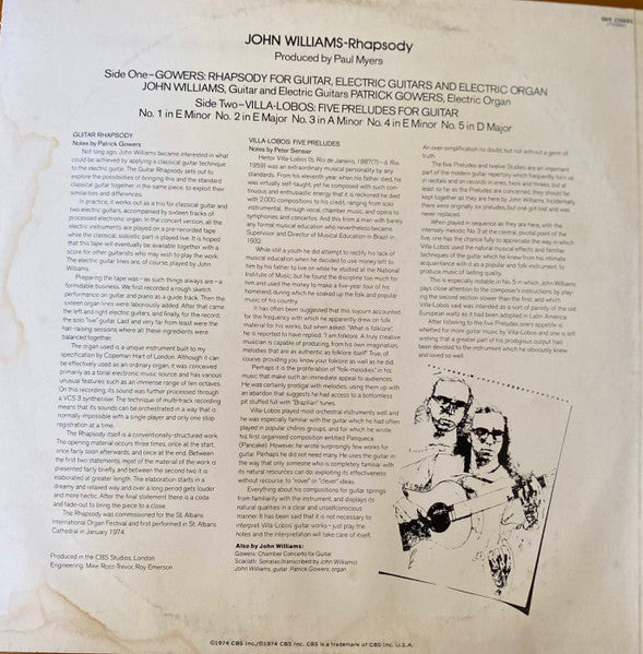 John Williams (7) : Rhapsody (LP, Album)