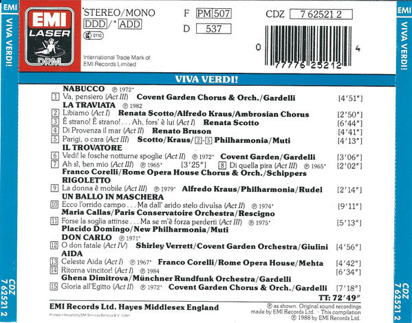 Giuseppe Verdi : Viva Verdi! Arias, Duets And Choruses (CD, Comp)