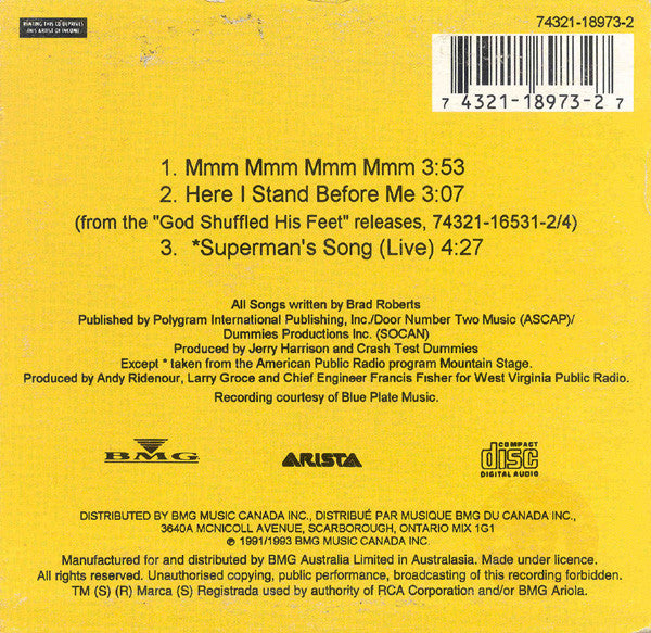 Crash Test Dummies : Mmm Mmm Mmm Mmm (CD, Maxi)