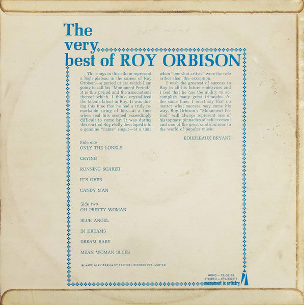 Roy Orbison : The Very Best Of Roy Orbison (LP, Comp)