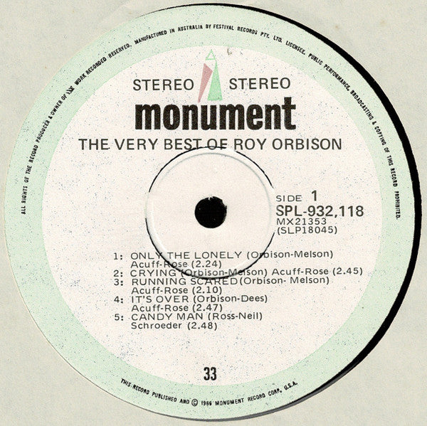 Roy Orbison : The Very Best Of Roy Orbison (LP, Comp)