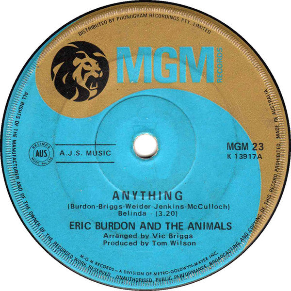 Eric Burdon And The Animals* : Anything / It's All Meat (7", Single, Mono)
