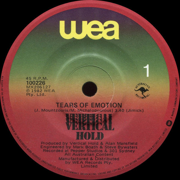 Vertical Hold (3) : Tears Of Emotion (7", Single)