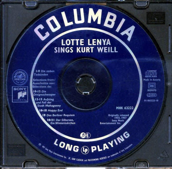 Lotte Lenya Sings Kurt Weill : The Seven Deadly Sins (Die Sieben Todsünden) And Berlin Theatre Songs (CD, Comp, Mono, RM, Dig)